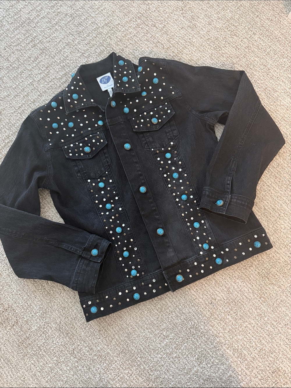 Diane Gilman Denim Jacket with Turquoise Stud Detailing